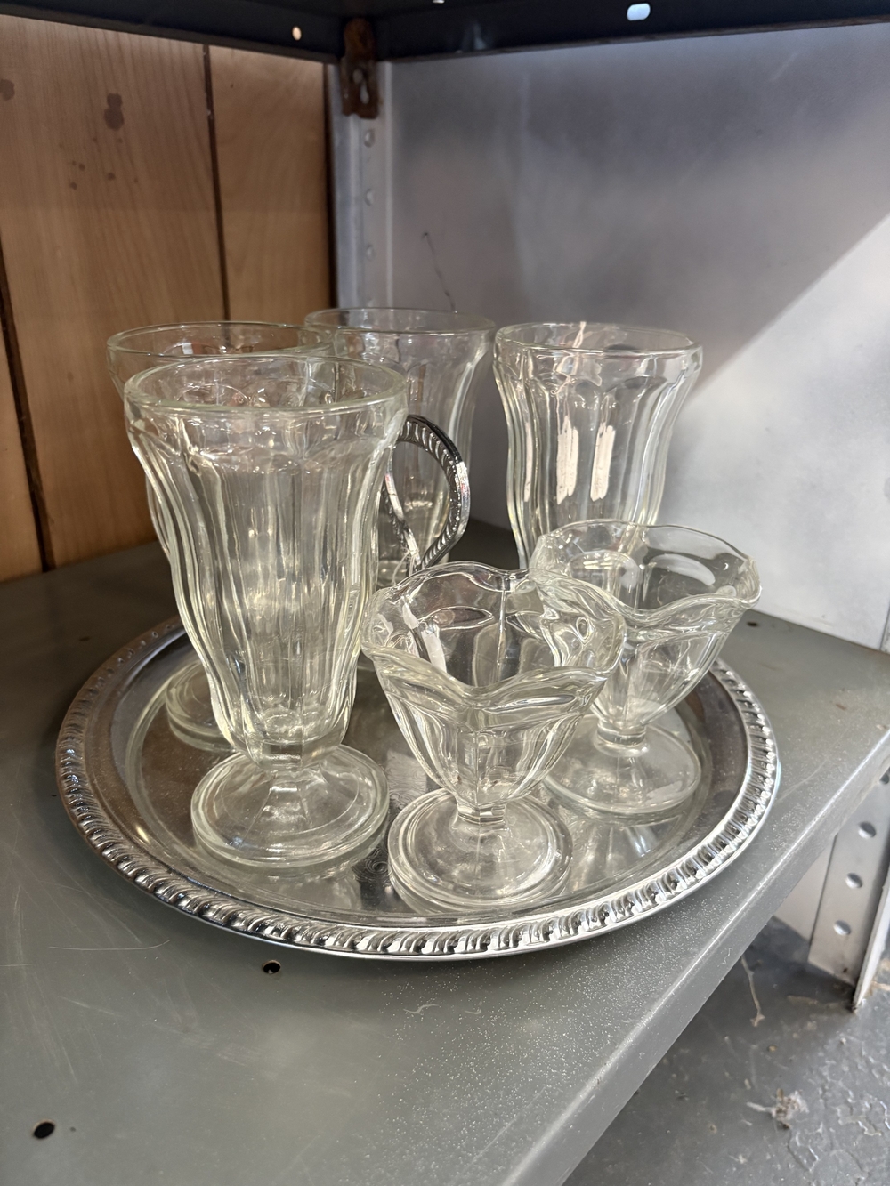 Clear Glass Dessert and Sundae Glasses Set with Silver Tray